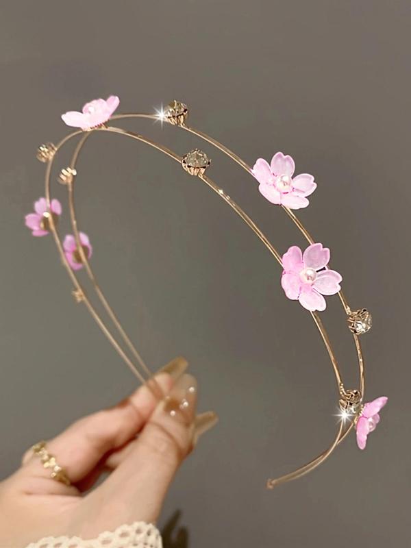 Flower & Rhinestone Decorated Headband, Elegant Faux Pearl Decor Hair Hoop for Wedding Bridal Party Formal Occasions, Exquisite Cute Hair Accessories for Women