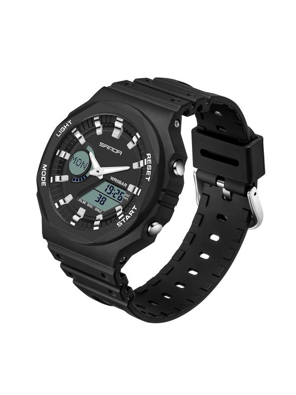 Men's Sportive Digital Analog Quartz Watch, Fashionable Digital Watch with Silicone Strap, Waterproof Watch with Digital Display for Men