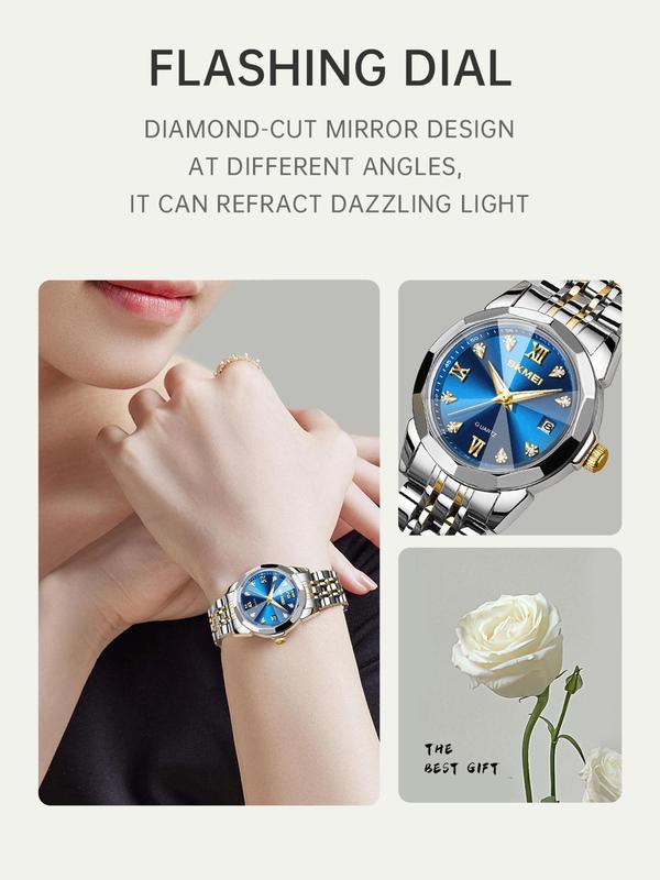 Women's Elegant Rhinestone Decorated Analog Quartz Watch, Fashion Waterproof & Luminous Watch for Party, Daily Decor, Trendy All-match & Exquisite Watch for Birthday Gift