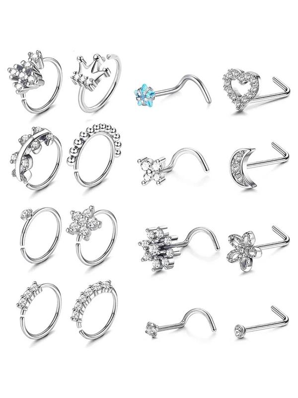 Women's Elegant Rhinestone Decorated Nose Piercings, Piercings Kits, Nose Ring Jewelry for Women & Girls, Casual Fashion Accessories for Party & Daily Decor, Trendy Jewelry for Gift, for Fall