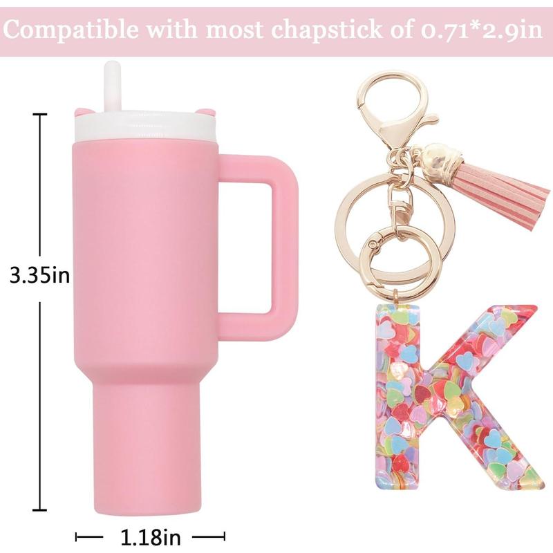 Mini Tumbler Keychain Chapstick Holder,Cute Stanley Cup Charms For Backpack Initial Letter Keychains For Women Girls