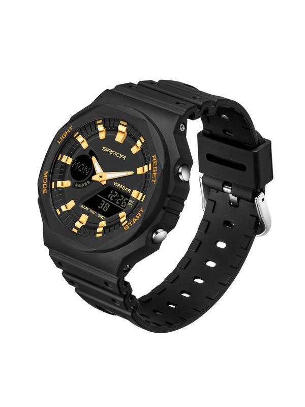 Men's Sportive Digital Analog Quartz Watch, Fashionable Digital Watch with Silicone Strap, Waterproof Watch with Digital Display for Men