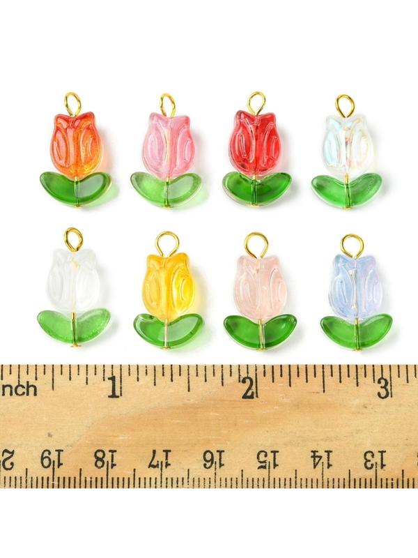 Cute Colorful Flower Shaped Glass Pendants, 1 Box Multicolor Charms for Jewelry & Keychain Making, DIY Jewelry Making Supplies for Bracelet Necklace Earrings