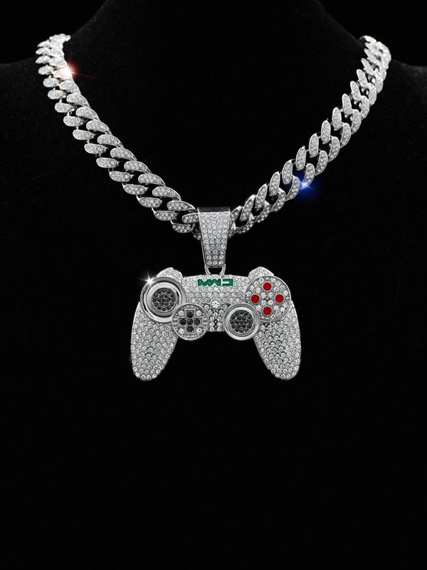 Punk Style Game Controller Shaped Pendant Necklace, Rhinestone Decorated Necklace for Party, Daily Decor, Trendy  Exquisite Jewelry for Birthday Gift