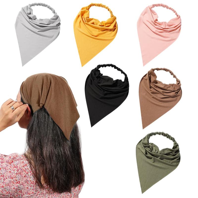 6 Pack Hair Scarf Headband for Women - Elastic Hair Kerchief Large Boho Triangle Bandana