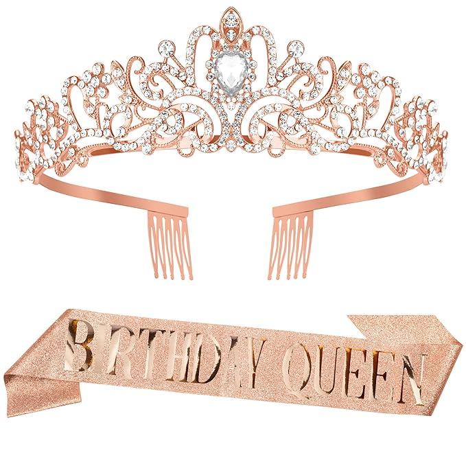 Birthday Sash for Women Girls, Birthday Crown, Birthday Tiara, Birthday Queen Sash and Tiara for Women, Birthday Headband for Girls, Princess Crown, Happy Birthday Crown and Sash, Birthday Decorations