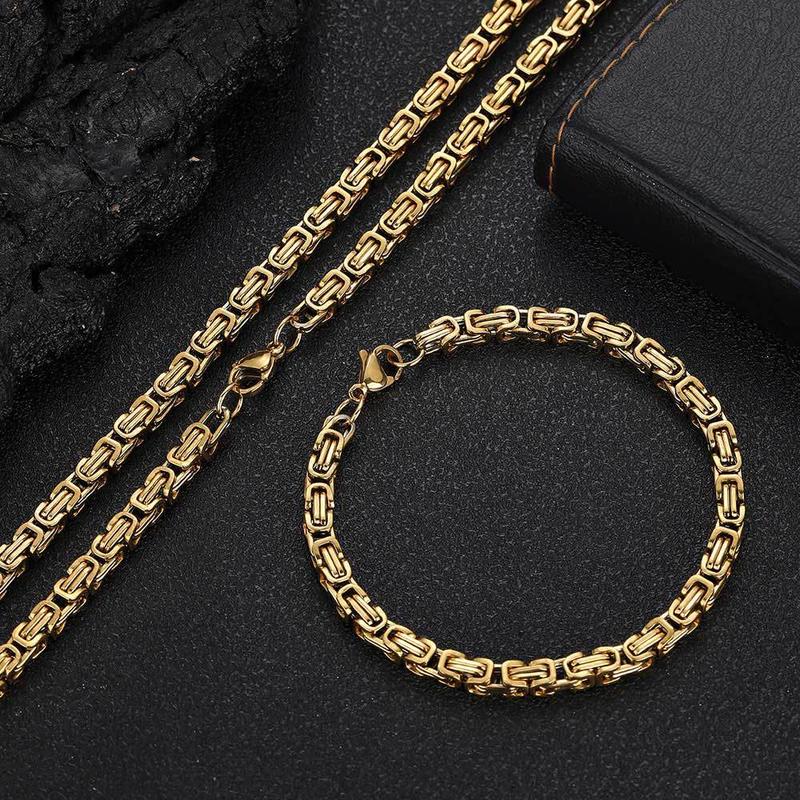 GAB 316LStainless Steel Stylish  Imperial Chain Set, Stylish Men's Women's Necklace Bracelet Set,The best Father's Day gifts