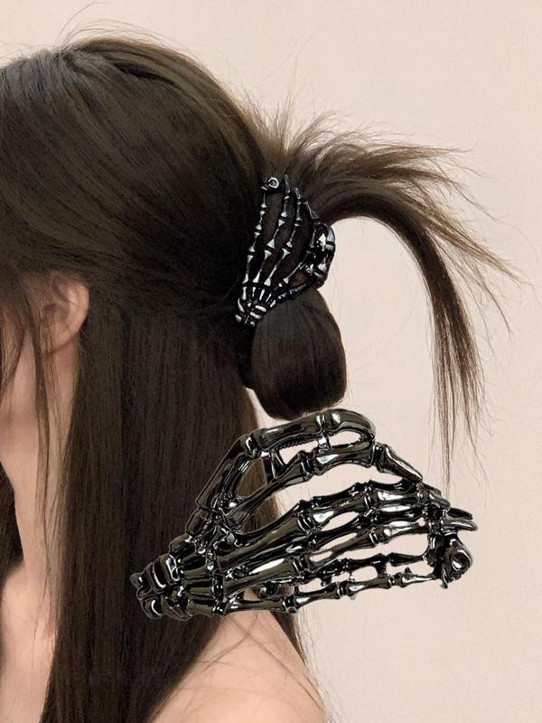 Fashionable Punk Alloy Hair Claw Clip, Cute Easy Grasping Skull Hand Design Hair Accessories for Women & Girls