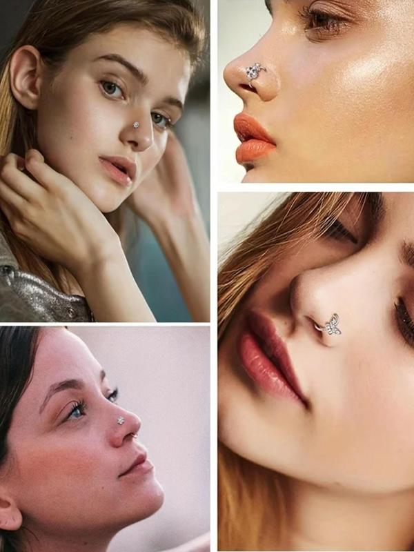 Women's Elegant Rhinestone Decorated Nose Piercings, Piercings Kits, Nose Ring Jewelry for Women & Girls, Casual Fashion Accessories for Party & Daily Decor, Trendy Jewelry for Gift, for Fall