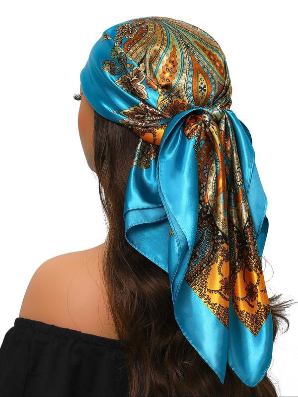 Women's Boho Style Paisley Print Square Scarf, Vintage Trendy Bandana, Fashionable Hair Accessories for Women & Girls