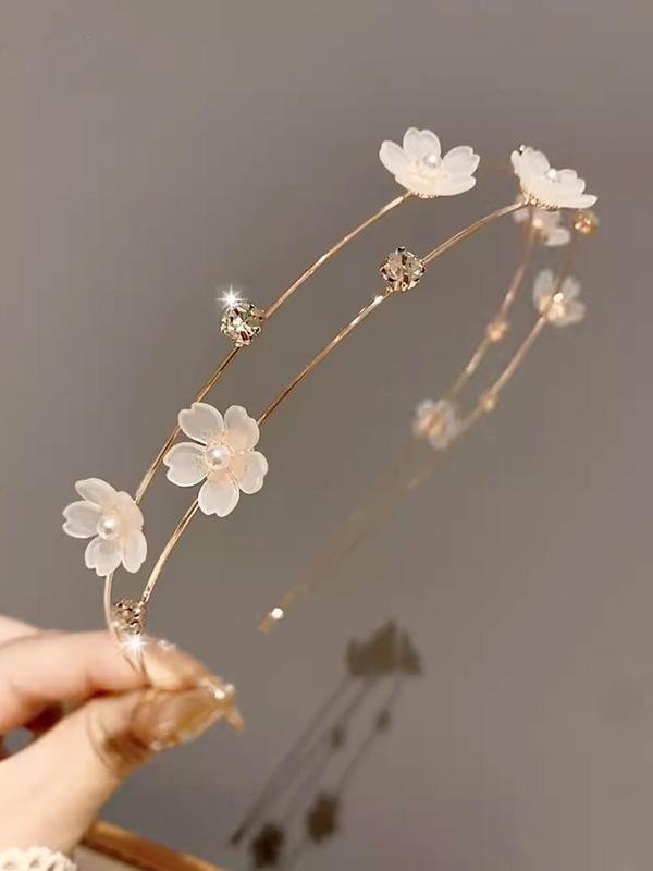 Flower & Rhinestone Decorated Headband, Elegant Faux Pearl Decor Hair Hoop for Wedding Bridal Party Formal Occasions, Exquisite Cute Hair Accessories for Women