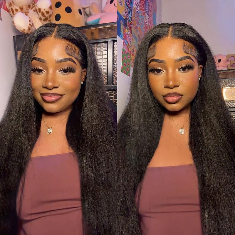 OQHAIR Kinky Straight Hair Wear Go Glueless Wigs 4x6 Pre Cut Lace Closure Wigs Pre Plucked Nautral Hairline