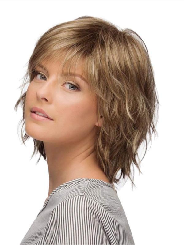 Fashionable Layered Bob Wigs for Women, Gorgeous Fluffy Wigs with Bangs, Synthetic Full Machine Wigs for Party, Daily Use