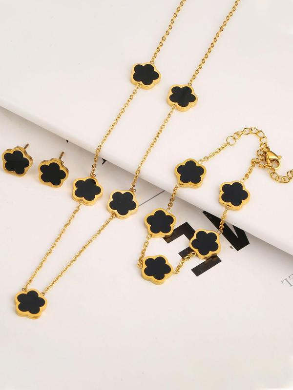 Flower Design Jewelry Set, Casual Earrings & Necklace & Bracelet, Women's Trendy All-match & Exquisite Jewelry for Party, Daily Clothing Decor