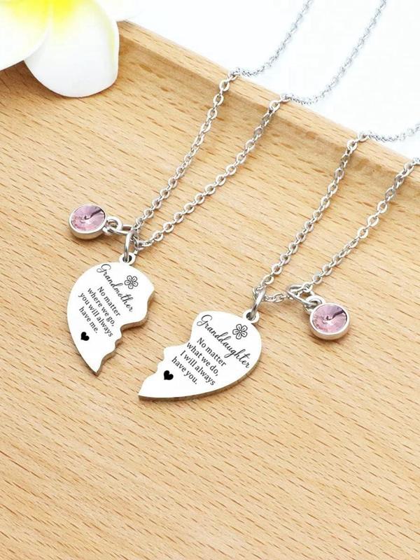 Grandmother & Granddaughter Letter Design Pendant Necklace, Fashionable Heart Shaped Pendant Necklaces, Trendy Exquisite Jewelry As Gift for Women