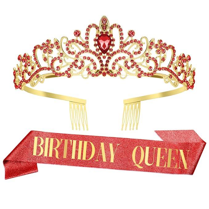 Birthday Sash for Women Girls, Birthday Crown, Birthday Tiara, Birthday Queen Sash and Tiara for Women, Birthday Headband for Girls, Princess Crown, Happy Birthday Crown and Sash, Birthday Decorations