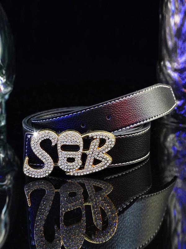 Rhinestone Decor Letter Design Pu Buckle Belt, 2024 New Style Belt for Party, Daily Clothing Decor, Trendy All-match & Exquisite Belt