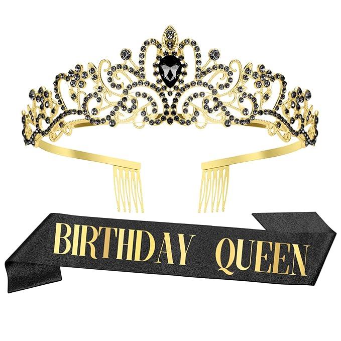 Birthday Sash for Women Girls, Birthday Crown, Birthday Tiara, Birthday Queen Sash and Tiara for Women, Birthday Headband for Girls, Princess Crown, Happy Birthday Crown and Sash, Birthday Decorations