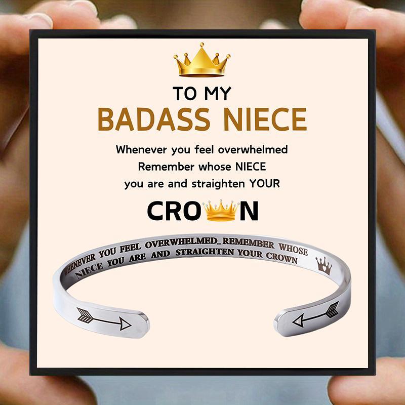 Stainless Steel Bracelet with Gift Card & Gift Box, 1 Set Badass Niece Themed Bracelet, Birthday Gift, Christmas Gift