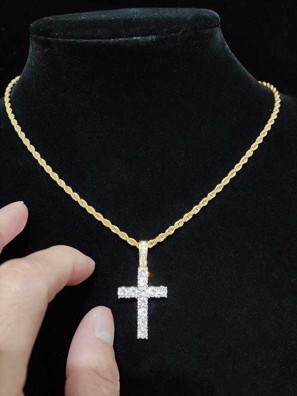 Fashion Rhinestone Cross Pendant Necklace, Stainless Steel Matching Necklace Jewelry for Men & Women for Daily Wear or Party, Hip Hop Fashion Accessories