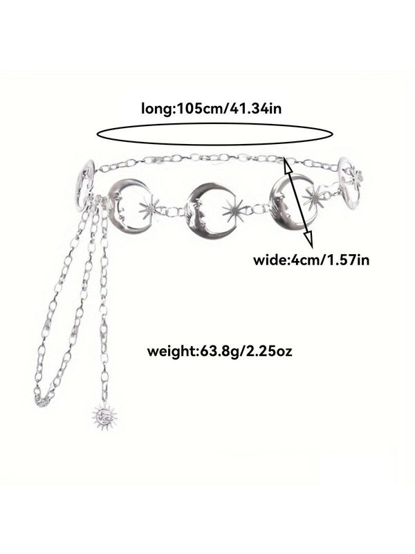 Women's Boho Style Star & Moon Design Chain Belt, Vintage Trendy Waist Chain, Fashionable Accessories for Daily & Party Decoration