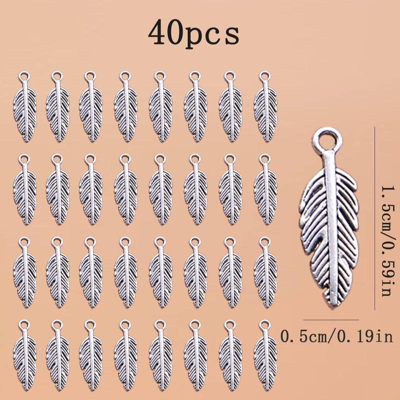 40pcs Feather Pendant, Zinc Alloy Key Chain & Jewelry Making Pendant, Crafting DIY Making Accessory