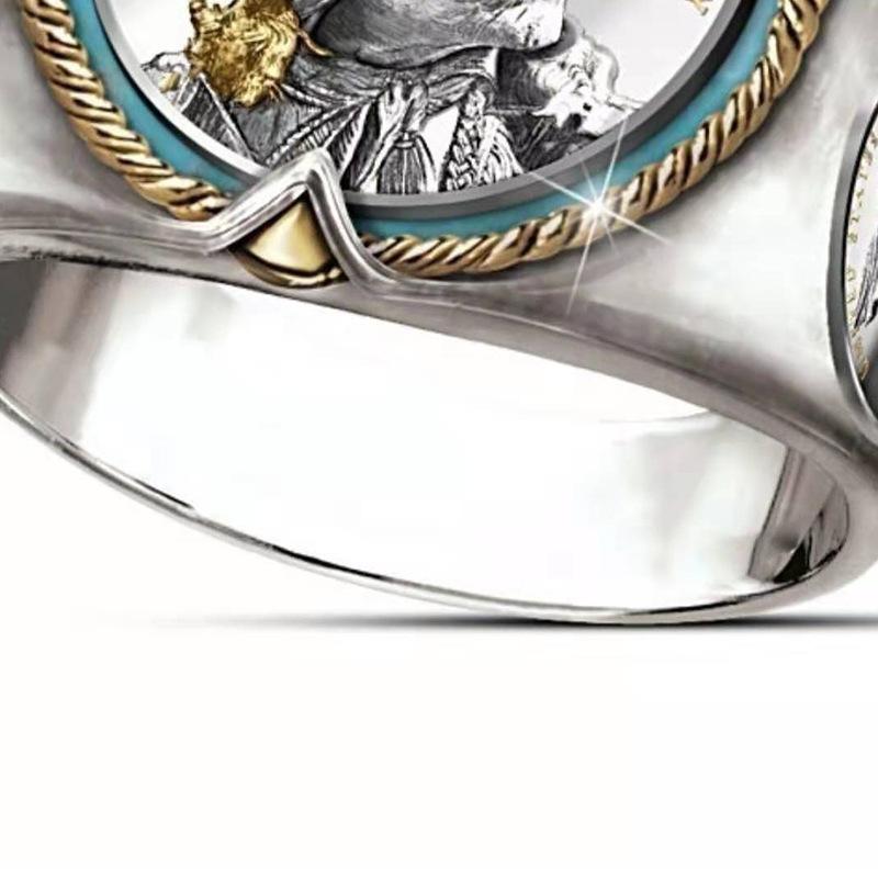 New Wave Hip Hop Retro Commemorative Indian Chief Hip Hop Pirate Eagle Ring Western Ethnic Cowboy Style Men's Ring