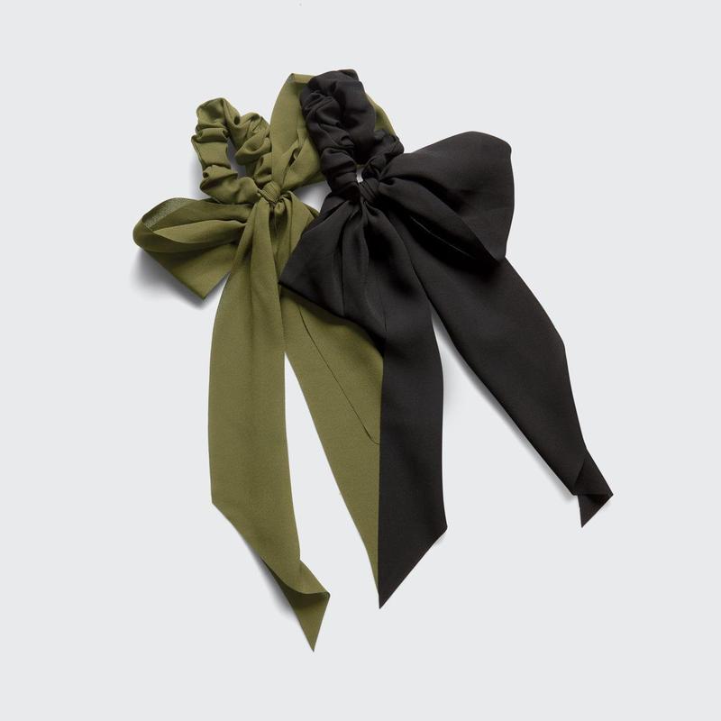 Crepe Scarf Scrunchie 2pc Set - Moss