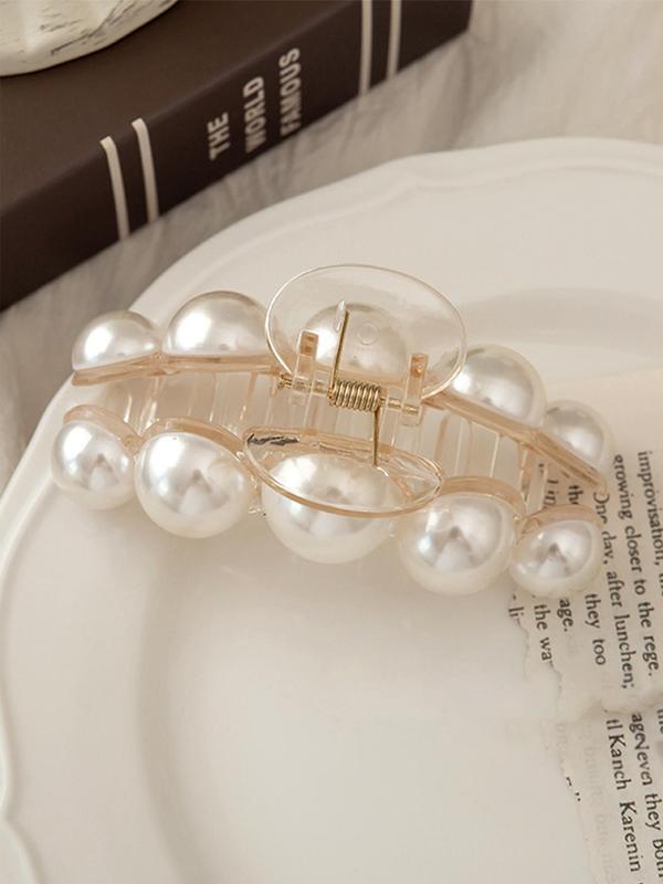 Faux Pearl Decorated Hair Claw, Elegant Hair Accessories for Women & Girls, Minimalist Headwear Suitable for Thick Hair