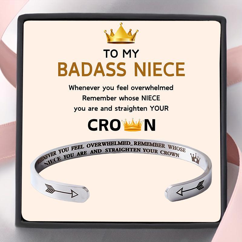 Stainless Steel Bracelet with Gift Card & Gift Box, 1 Set Badass Niece Themed Bracelet, Birthday Gift, Christmas Gift