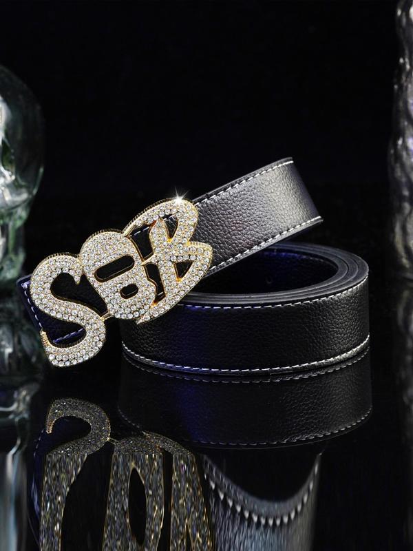 Rhinestone Decor Letter Design Pu Buckle Belt, 2024 New Style Belt for Party, Daily Clothing Decor, Trendy All-match & Exquisite Belt