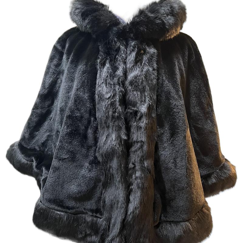 Black artificial fur thickened shawl