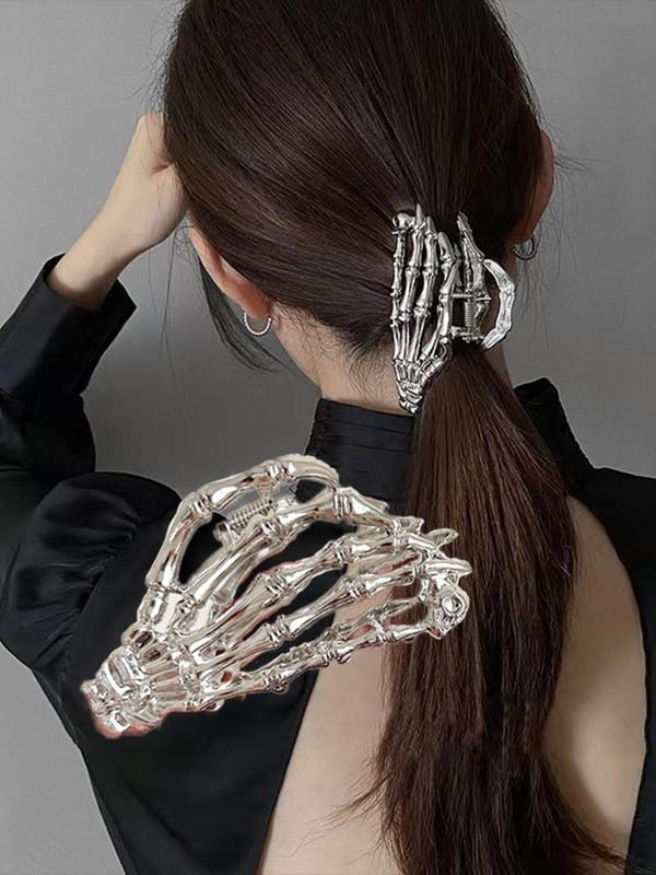 Fashionable Punk Alloy Hair Claw Clip, Cute Easy Grasping Skull Hand Design Hair Accessories for Women & Girls