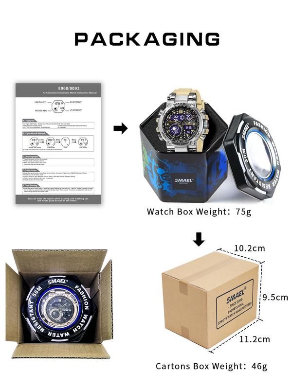 Men's Sportive Digital Watch, Fashionable Digital Watch with Luminous Dial & Waterproof & Time Feature, Trendy Multifunction Wristwatch for Daily Life