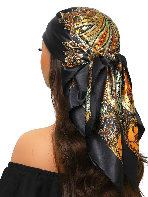 Women's Boho Style Paisley Print Square Scarf, Vintage Trendy Bandana, Fashionable Hair Accessories for Women & Girls