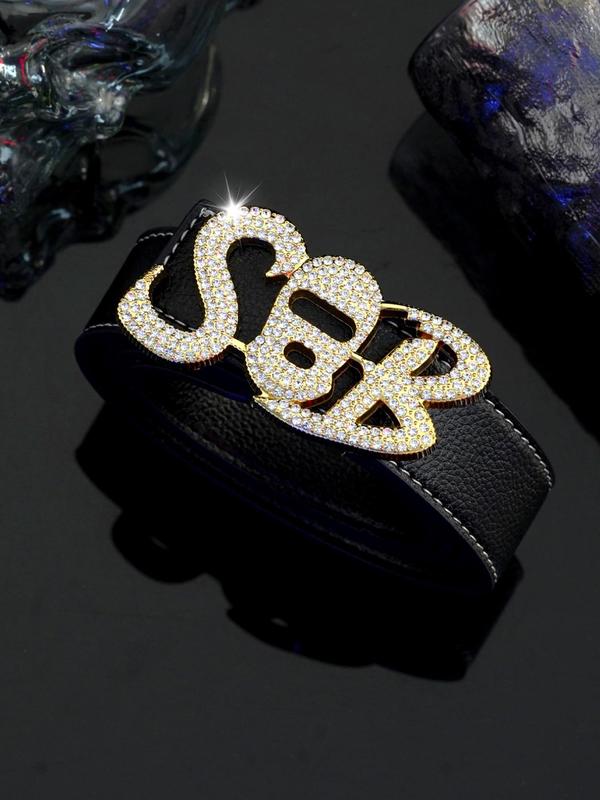 Rhinestone Decor Letter Design Pu Buckle Belt, 2024 New Style Belt for Party, Daily Clothing Decor, Trendy All-match & Exquisite Belt