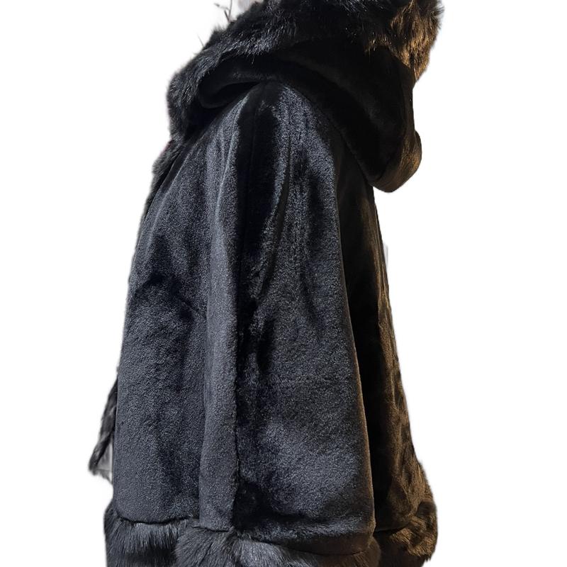 Black artificial fur thickened shawl