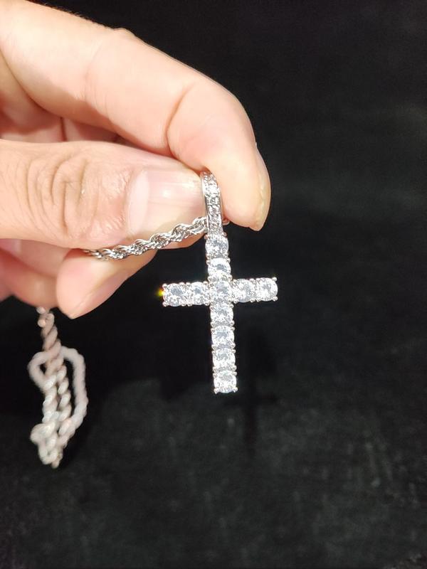 Fashion Rhinestone Cross Pendant Necklace, Stainless Steel Matching Necklace Jewelry for Men & Women for Daily Wear or Party, Hip Hop Fashion Accessories