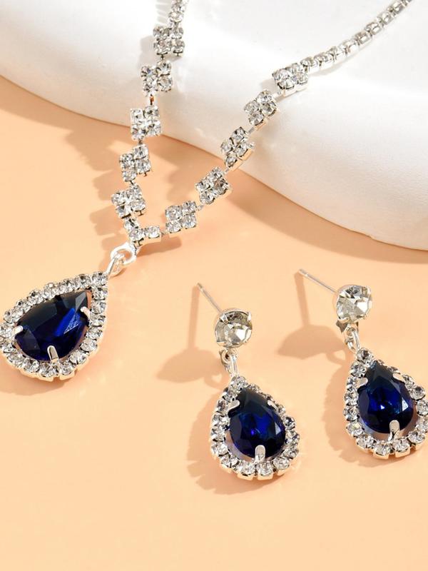 Women's Elegant Teardrop Shaped Pendant Necklace & Dangle Earrings, Fashion Jewelry Set for Party & Daily Decor, Exquisite Jewelry Set for Gift