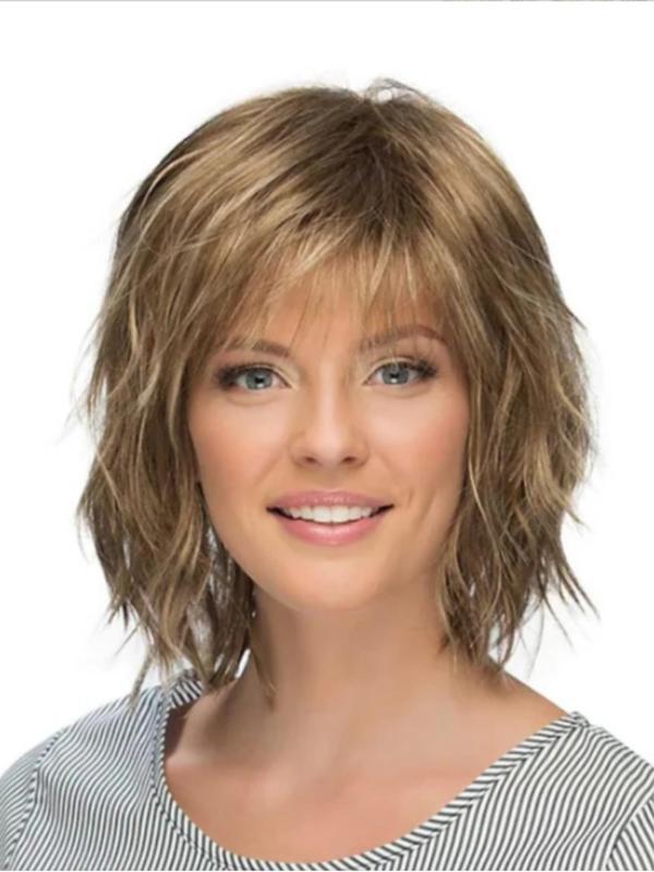 Fashionable Layered Bob Wigs for Women, Gorgeous Fluffy Wigs with Bangs, Synthetic Full Machine Wigs for Party, Daily Use