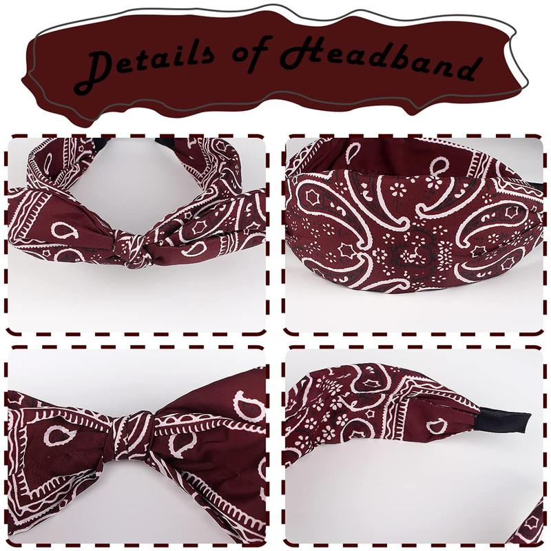 Headband, 6 Pack Bandana Knotted Bow Headbands for Women, Paisley Headband with Removable Rabbit Ears, Top Knot Headband, Turban Headbands, Hair Band for Women Girls