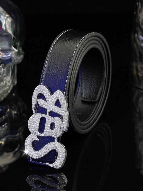 Rhinestone Decor Letter Design Pu Buckle Belt, 2024 New Style Belt for Party, Daily Clothing Decor, Trendy All-match & Exquisite Belt