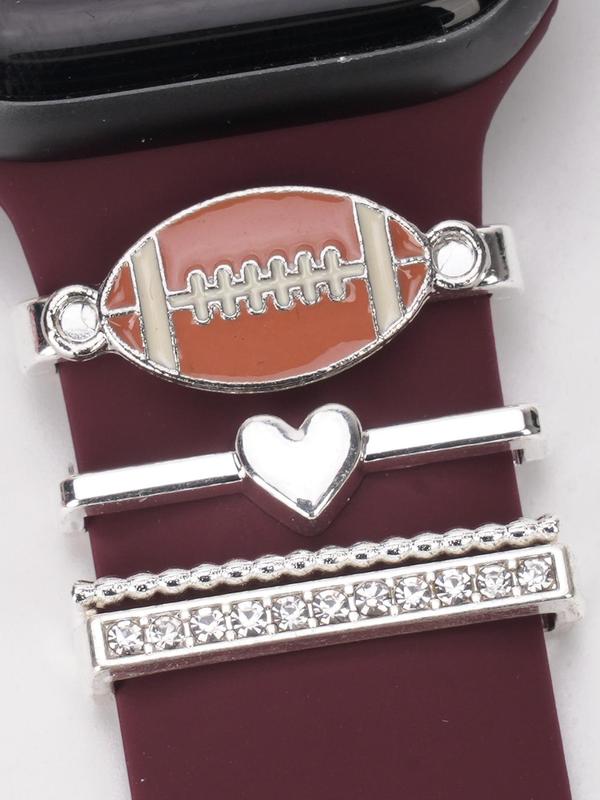 Football & Rhinestone Decor Watch Band Decoration Ring, Fashionable Watch Strap Accessories for Women & Men, Trendy All-match & Exquisite Watch Strap Accessories for Birthday Gift