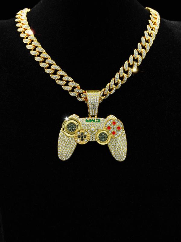 Punk Style Game Controller Shaped Pendant Necklace, Rhinestone Decorated Necklace for Party, Daily Decor, Trendy  Exquisite Jewelry for Birthday Gift