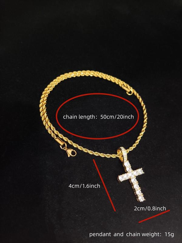 Fashion Rhinestone Cross Pendant Necklace, Stainless Steel Matching Necklace Jewelry for Men & Women for Daily Wear or Party, Hip Hop Fashion Accessories