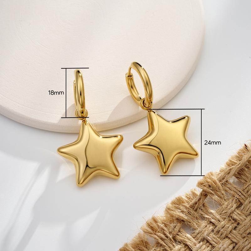 Oufer Stainless Steel Light Weight Water Safe Bubble Star Hand Polish Charm Dropped Hoop Pair of Earring  (Empty in side)