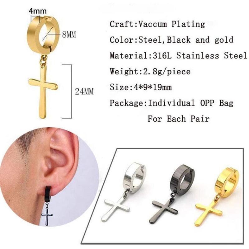 12 Pairs Stainless Steel Non Pierced Earrings for Men Women CZ Clip on Dangle Earrings Set