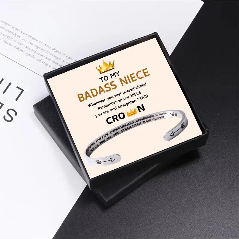 Stainless Steel Bracelet with Gift Card & Gift Box, 1 Set Badass Niece Themed Bracelet, Birthday Gift, Christmas Gift