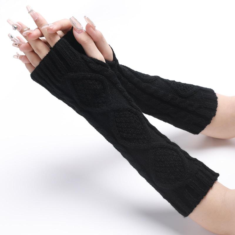 Cable Knitted Arm Warmers Thumb Hole Winter Long Fingerless Gloves