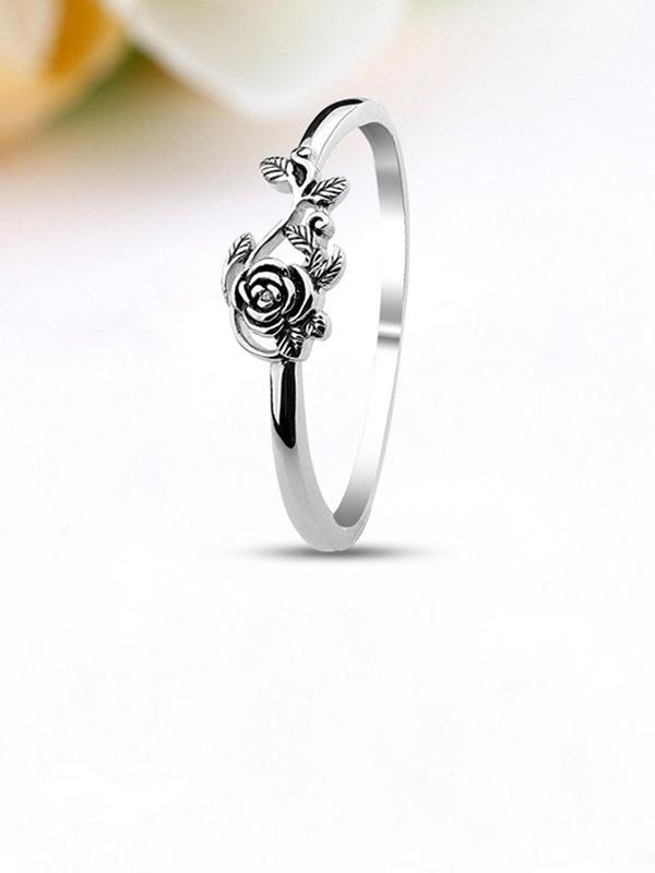 Women's Elegant Flower & Leaf Design Ring, Fashion Jewelry for Party, Daily Clothing Decor, Trendy All-match & Exquisite Jewelry for Birthday Gift